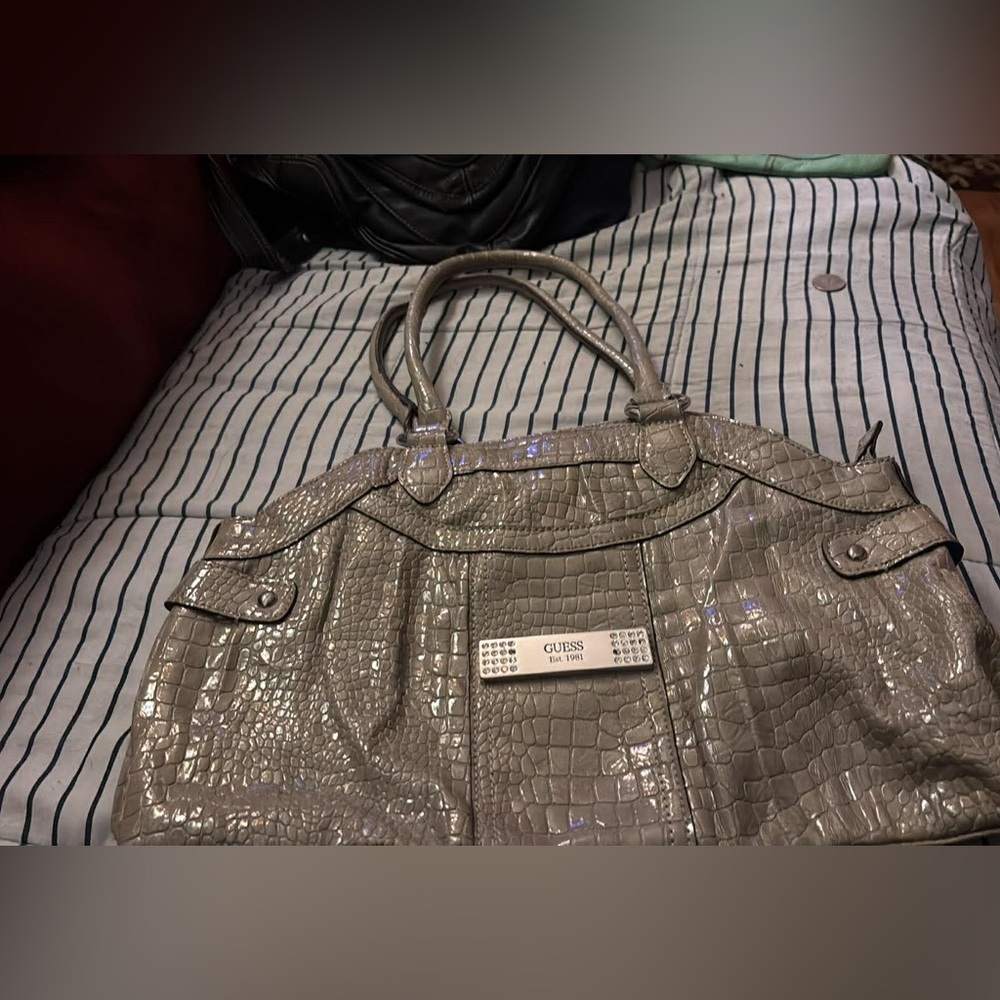 GUESS Metallic Croc-Embossed Tote